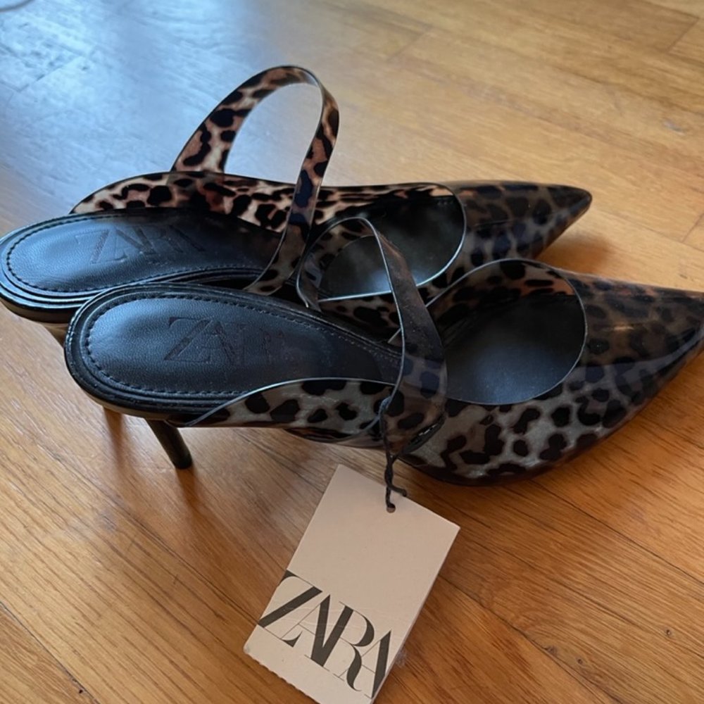 Brand New leopard Print PVC heels  - Zara, S 38. New with tags